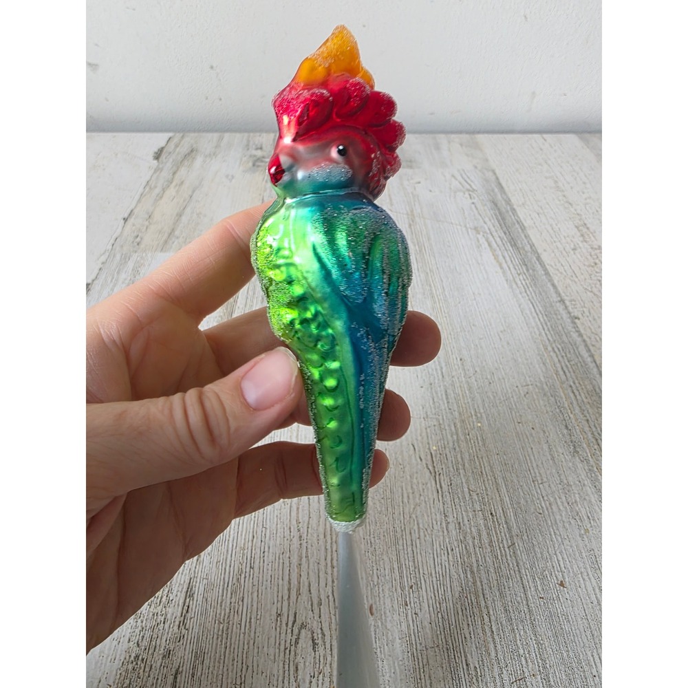 Vintage glass parrot bird spun ornament‎ AS IS sugared Xmas tree